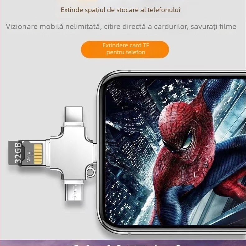 Adaptor OTG Type-C, patru în unu, interfețe multiple, cititor TF de carduri