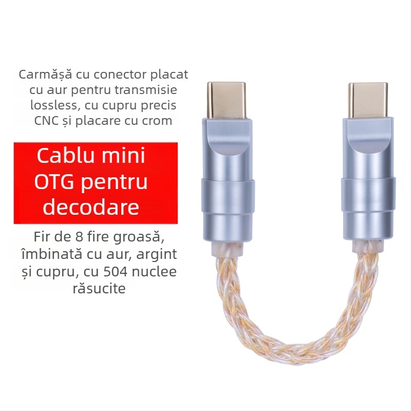 Bartok Otg02 adaptor OTG USB-C la USB-C DAC amplificator pentru căști, cablu audio, 10 cm, USB 2.0, fire placate cu argint