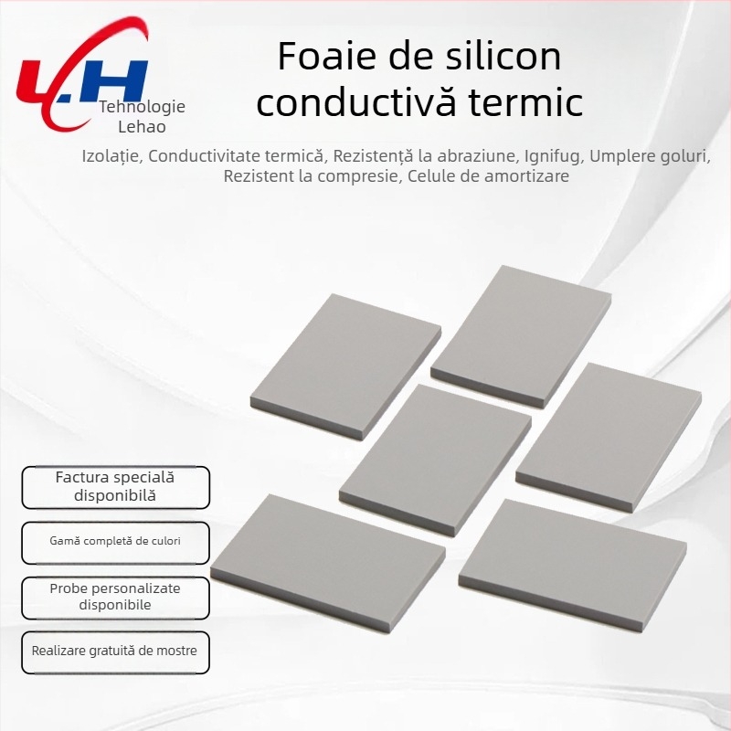 Folie de silicon cu conductivitate termică înaltă, autoadezivă, pentru răcirea CPU/GPU/Laptop | Material: cauciuc; Temperatură: -40°C până la 200°C; Rezistență la flacără UL-94; Certificare ISO 9001; Brand Lehao