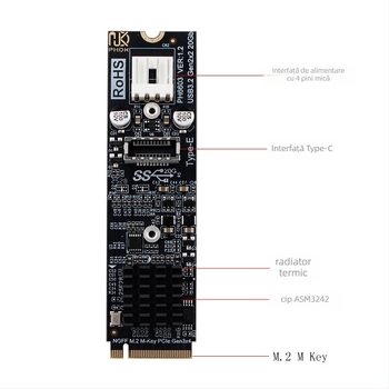 Phdk Ph6603 adaptor M.2 NVMe către Type-E, ASM3242, 20Gbps interfață
