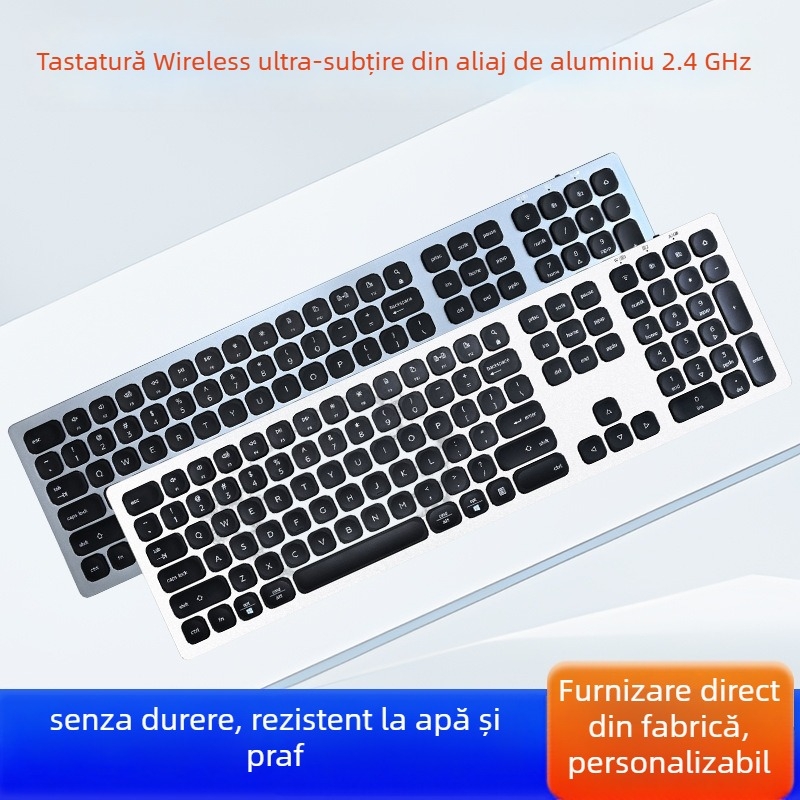 Tastatură Bluetooth, corp din aliaj de aluminiu, fără fir 2.4 GHz, 110 taste, impermeabil (Fără fir 2.4 GHz; 110 taste; impermeabil)