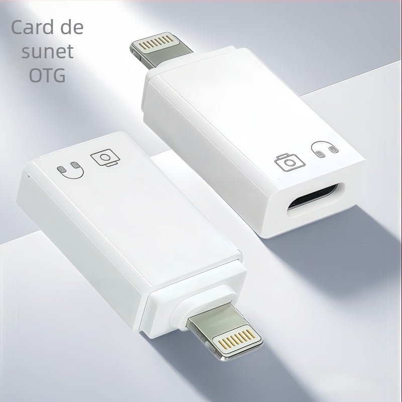 Adaptor OTG USB-C pentru dispozitive Apple – redare de pe USB flash, sunet și încărcare, susținere căști digitale (pentru iPhone SE și modele mai vechi)