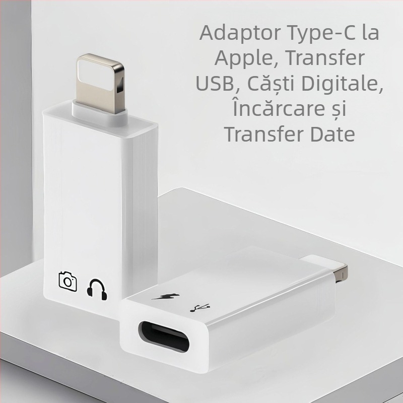 Adaptor OTG USB-C pentru dispozitive Apple – redare de pe USB flash, sunet și încărcare, susținere căști digitale (pentru iPhone SE și modele mai vechi)