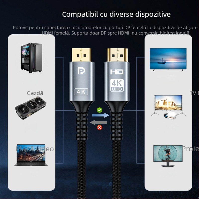 Adaptor cablu DP la HDMI, placat cu aur, 4K30Hz, lungime 2 m