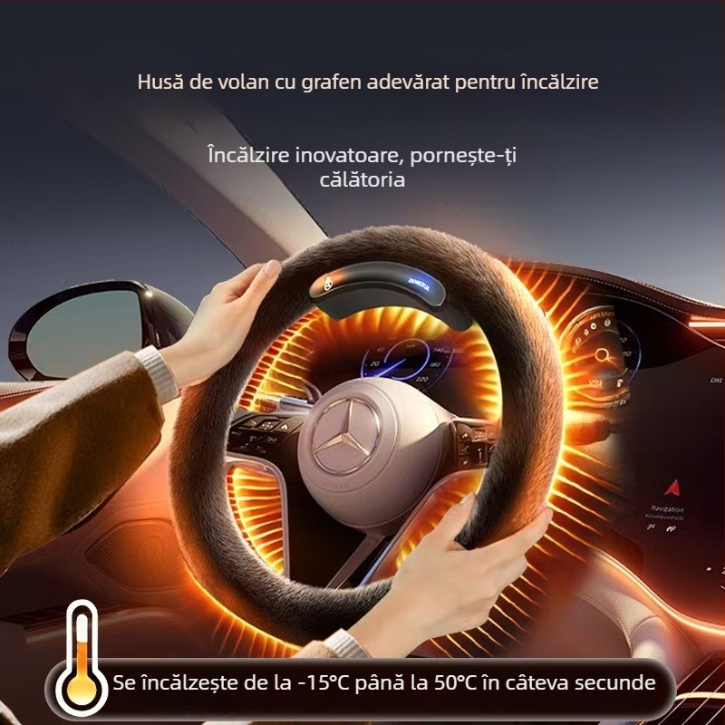 Husă pentru volan cu încălzire grafen pentru iarnă, potrivire universală, stil minimalist, cusută la mașină