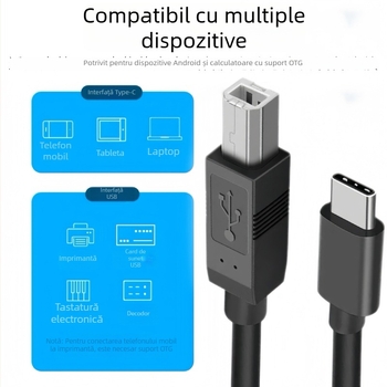 Cablu imprimantă Type-C către USB-B, USB 2.0 de înaltă viteză, Cupru, Lungime 0.5–3 m, pentru PC