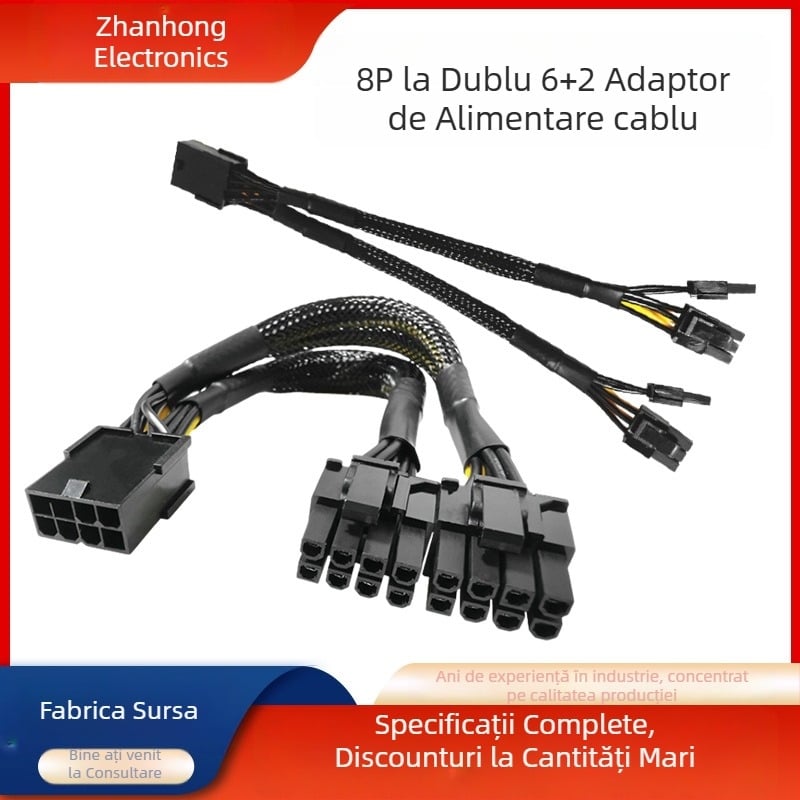 Cablu de alimentare GPU: 8Pin către dublu 8Pin (6+2), cupru pur, presare la rece