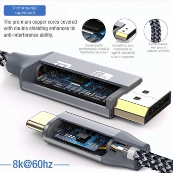 Cablu adaptor Type-C către DP, interfață DP, cip Ldr6025q, nucleu de cupru, lungime 1,8 m