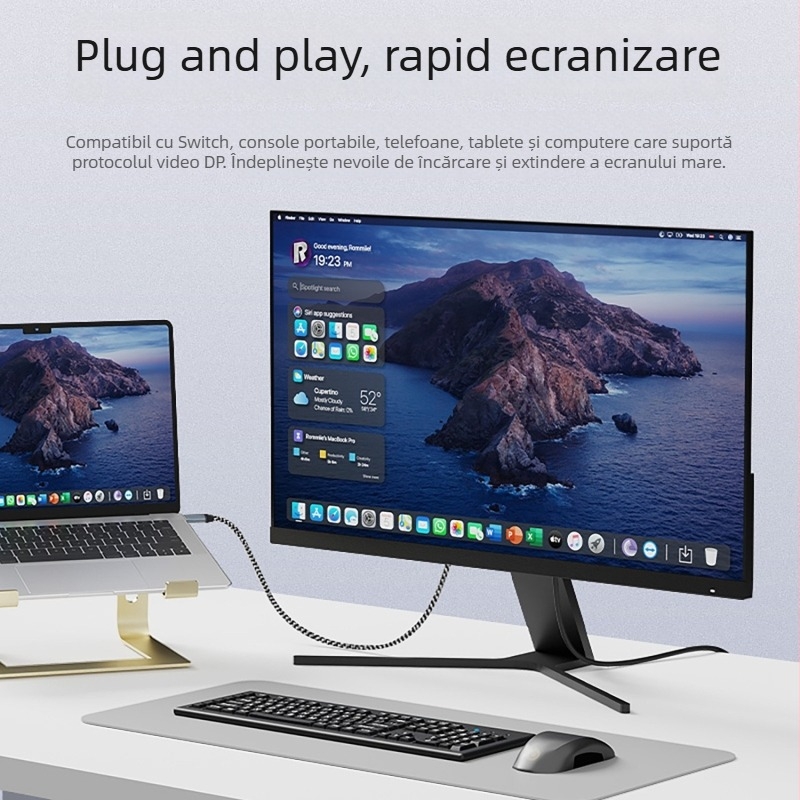 Cablu adaptor Type-C către DP, interfață DP, cip Ldr6025q, nucleu de cupru, lungime 1,8 m