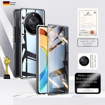 husă pentru Honor X50 cu protecție a obiectivului împotriva privirilor, protecție completă, rezistentă la cădere, sticlă cu dublă protecție, atașare magnetică, corp metal CNC