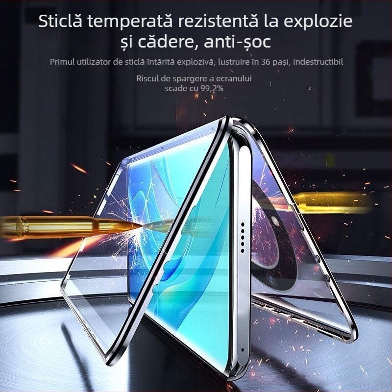  husă pentru Honor X50 cu protecție a obiectivului împotriva privirilor, protecție completă, rezistentă la cădere, sticlă cu dublă protecție, atașare magnetică, corp metal CNC