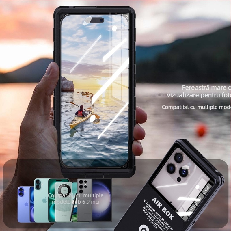 Carcasă impermeabilă cu fereastră mare pentru telefoane de 6,9 inchi, universală, pentru fotografii de înaltă definiție, protecție împotriva prafului și căderilor.