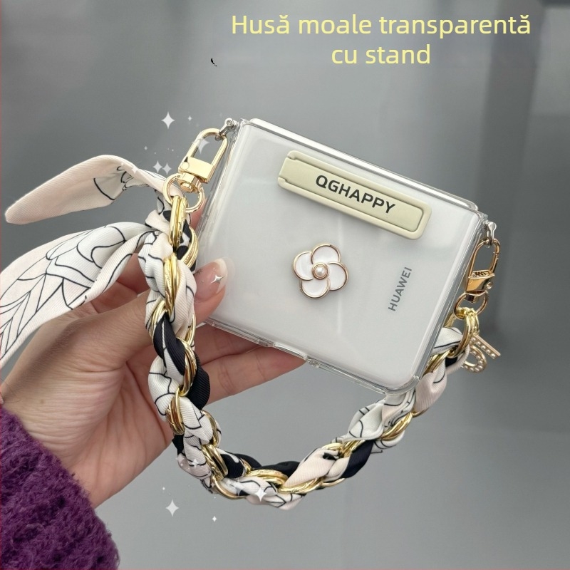 Huawei Pura X husă moale din silicon transparentă, cu suport rabatabil și protecție a ecranului