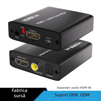 HDMI splitter audio și adaptor HA-420, 4K @30Hz, compatibil Windows 7, suportă card de captură
