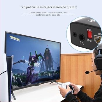 HDMI splitter audio și adaptor HA-420, 4K @30Hz, compatibil Windows 7, suportă card de captură