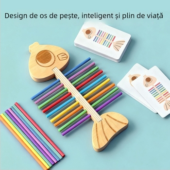 Joc Montessori de potrivire – Jucărie din lemn cu piese magnetice și blocuri de construcție, clasificare pe culori