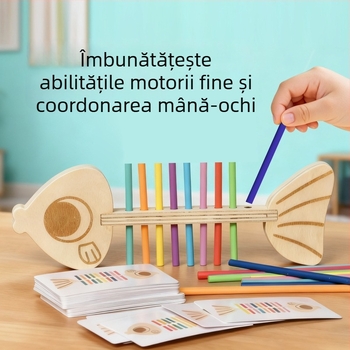 Joc Montessori de potrivire – Jucărie din lemn cu piese magnetice și blocuri de construcție, clasificare pe culori