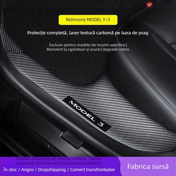 Tesla Model Y garnitură praguri pentru uși față și spate, cu model carbon gravat la laser și plăcuță de protecție a pedalei