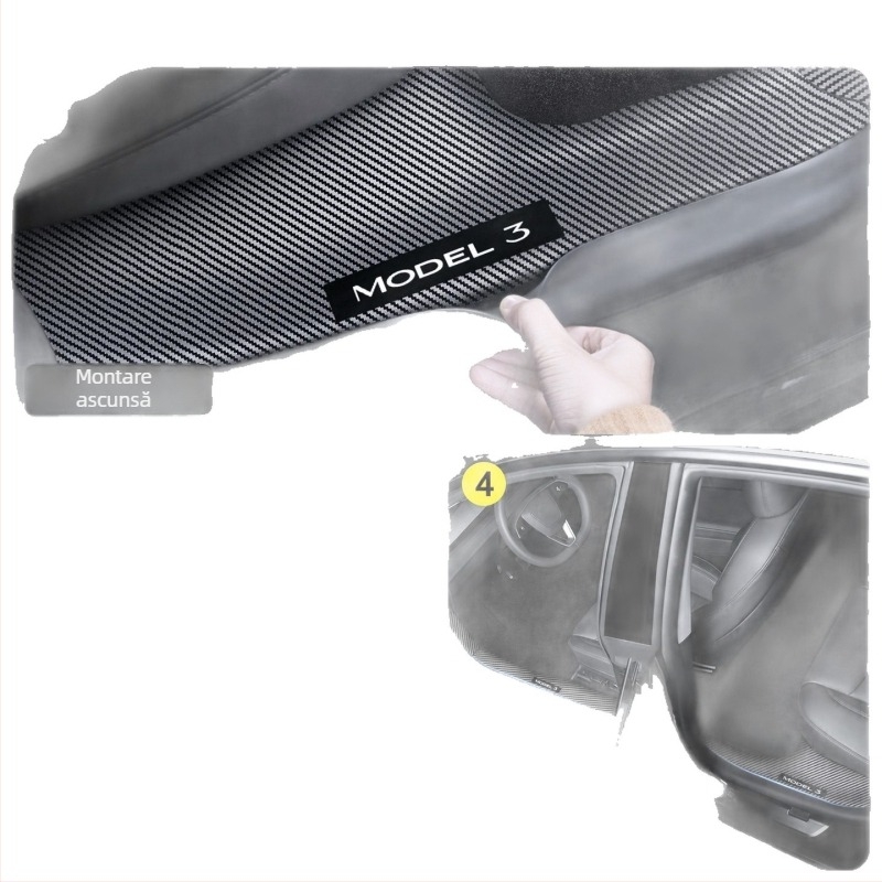Tesla Model Y garnitură praguri pentru uși față și spate, cu model carbon gravat la laser și plăcuță de protecție a pedalei