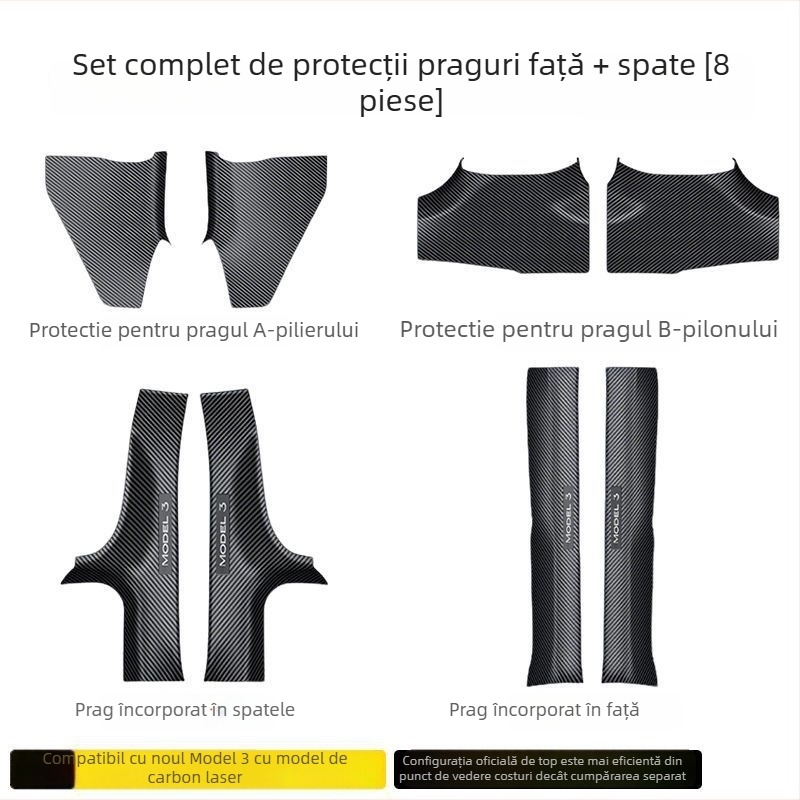 Tesla Model Y garnitură praguri pentru uși față și spate, cu model carbon gravat la laser și plăcuță de protecție a pedalei