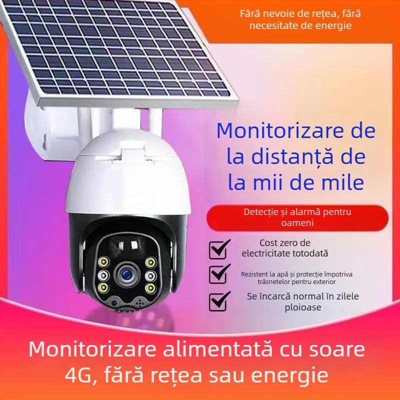 Camera de supraveghere solară 360° cu acces de pe telefon, vizionare nocturnă clară, rezistentă la intemperii pentru exterior