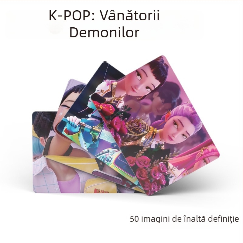 K-Pop grupă vânătoare de demoni – set de carduri foto în cutie, 50 carduri, design LOMO Laser, carduri poștale artistice personalizabile