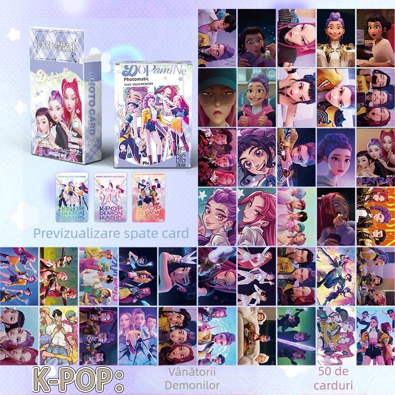 K-Pop grupă vânătoare de demoni – set de carduri foto în cutie, 50 carduri, design LOMO Laser, carduri poștale artistice personalizabile