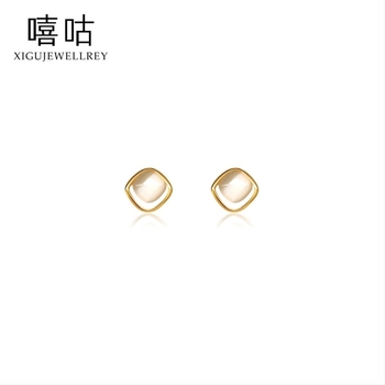 Heehee TH0094 Cercei geometrici cu piatră ochi de pisică și ac din argint, stil elegant inspirat de Paris