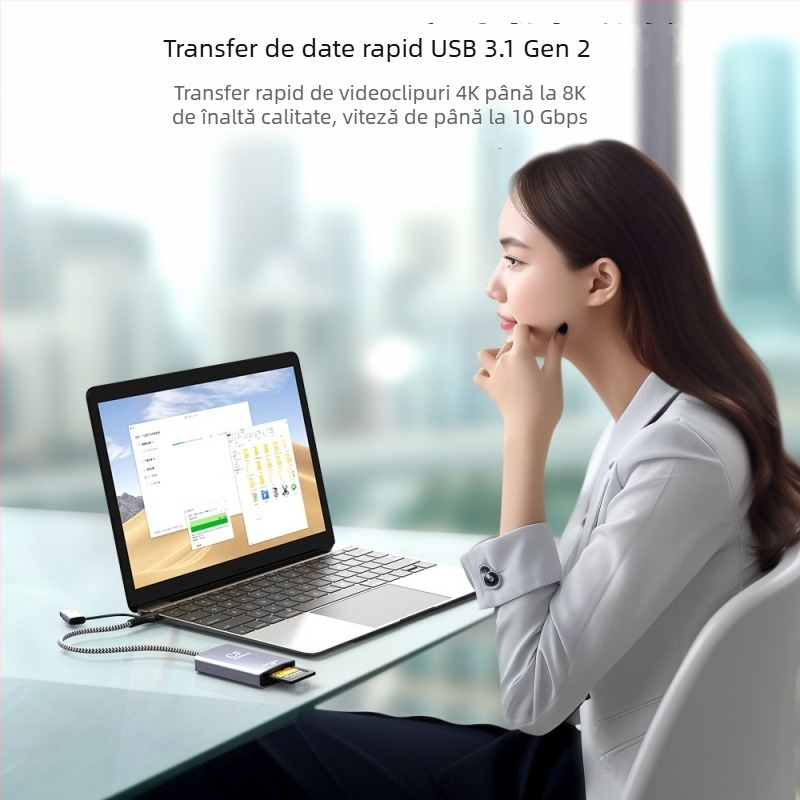 XJF-810 Cititor de carduri CFexpress Type B + SD pentru camere DSLR, USB 3.2 Gen 2, 10 Gbps