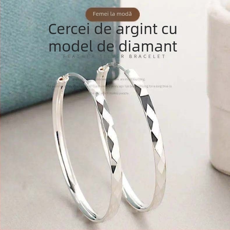 Cercei – în formă de romb, din argint 99% pur, știfturi din argint pur, stil influencer