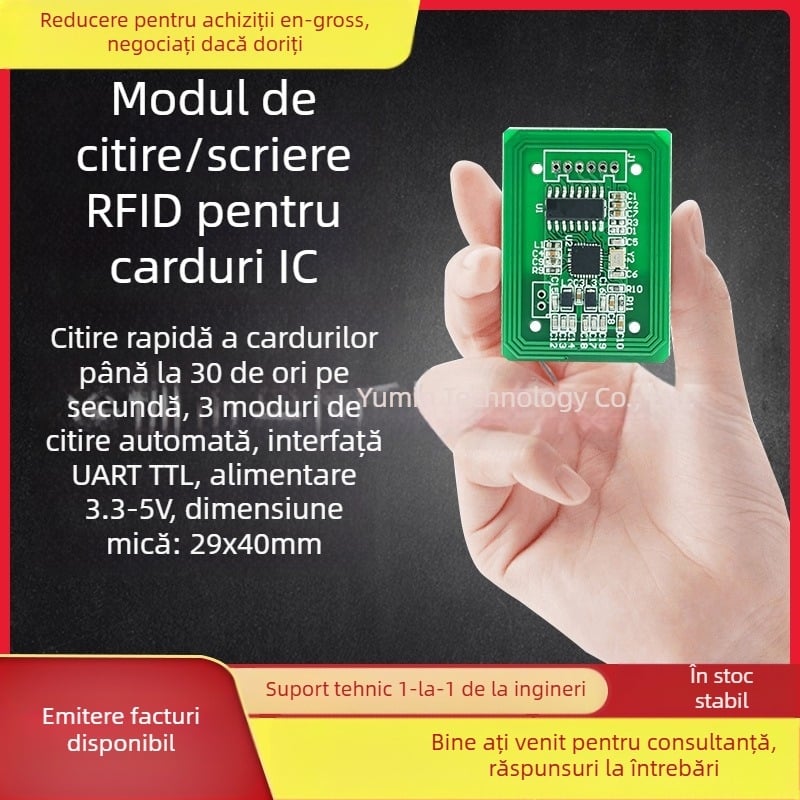 Modul cititor-scriitor pentru carduri IC — 13,56 MHz, ISO14443A, interfață UART, compatibil cu M1/S50/S70, timp citire 0,01 s, model M2940B-HA