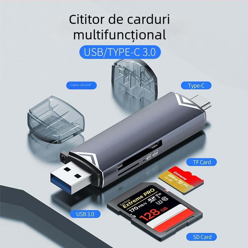 Maimang D-518 Cititor de carduri USB 3.0 / Type-C pentru SD și TF, corp din aliaj de aluminiu, citire duală simultană, greutate 16,5 g