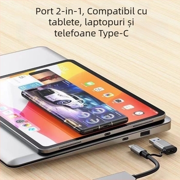 Hub USB-C cu 8 porturi, cititor SD/TF, USB 3.0/2.0 și audio de 3,5 mm