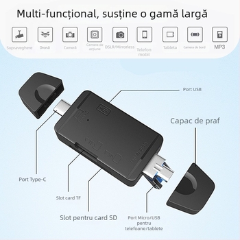 Cititor USB carduri Six-in-One SD/TF pentru calculatoare și Android ( interfață USB 2.0; suport SD/TF; porturi Android/Type-C/USB; model Z-233; OEM disponibil )