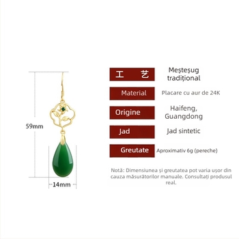 Cercei – placare cu aur, design floare cu formă de picătură, cu pietre, stil antic, lansare vară 2025