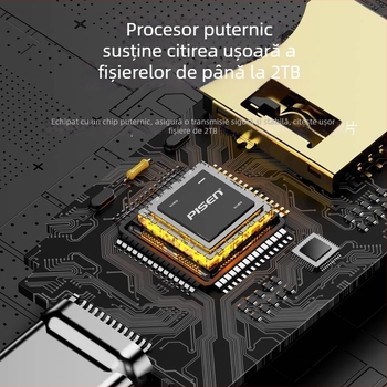 Pisen Cititor USB 3.0 OTG pentru carduri SD/TF — USB-C, utilizare duală pentru telefon și PC
