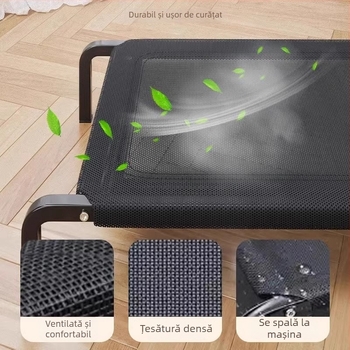 Pat pentru câini – design pentru toate anotimpurile, ridicat, rezistent la umezeală, țesătură plasă, lavabil