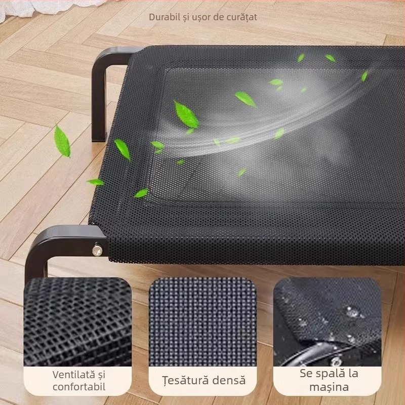 Pat pentru câini – design pentru toate anotimpurile, ridicat, rezistent la umezeală, țesătură plasă, lavabil