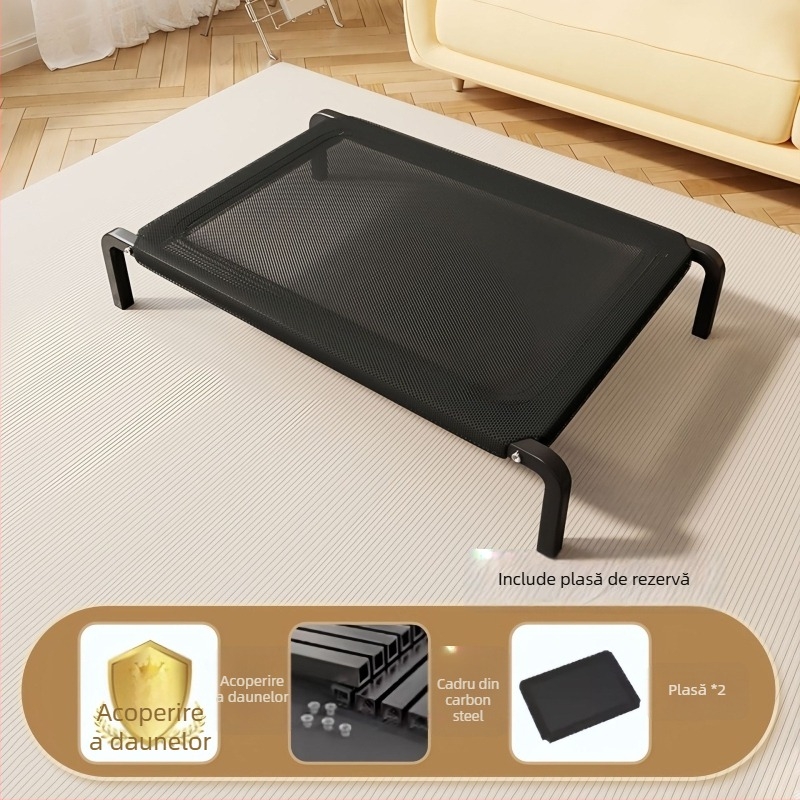 Pat pentru câini – design pentru toate anotimpurile, ridicat, rezistent la umezeală, țesătură plasă, lavabil