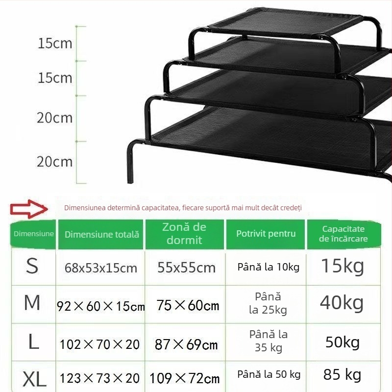 Pat pentru câini – design pentru toate anotimpurile, ridicat, rezistent la umezeală, țesătură plasă, lavabil