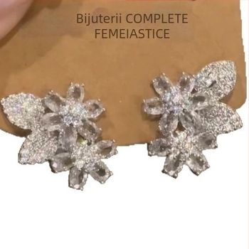 Cercei în formă de floare, din cupru, știft din argint 925, placare electrolitică