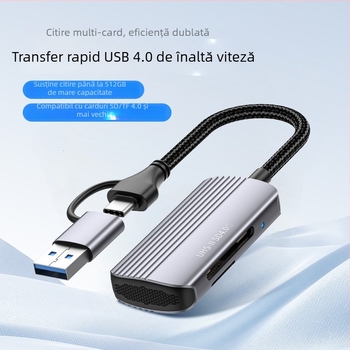 Cititor USB 4.0 All-in-One pentru carduri SD/TF, Interfață Type-C, Plug-and-Play, Aliaj de aluminiu