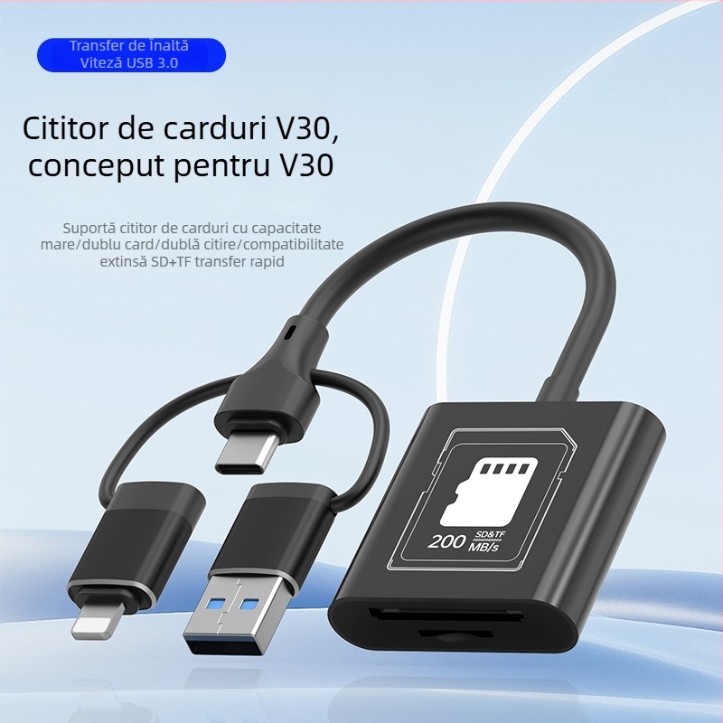 Cititor de carduri SYRUI Sy-239 cu interfețe Lightning și Type-C, suport SD/TF, USB 3.0 OTG pentru iPhone și Android