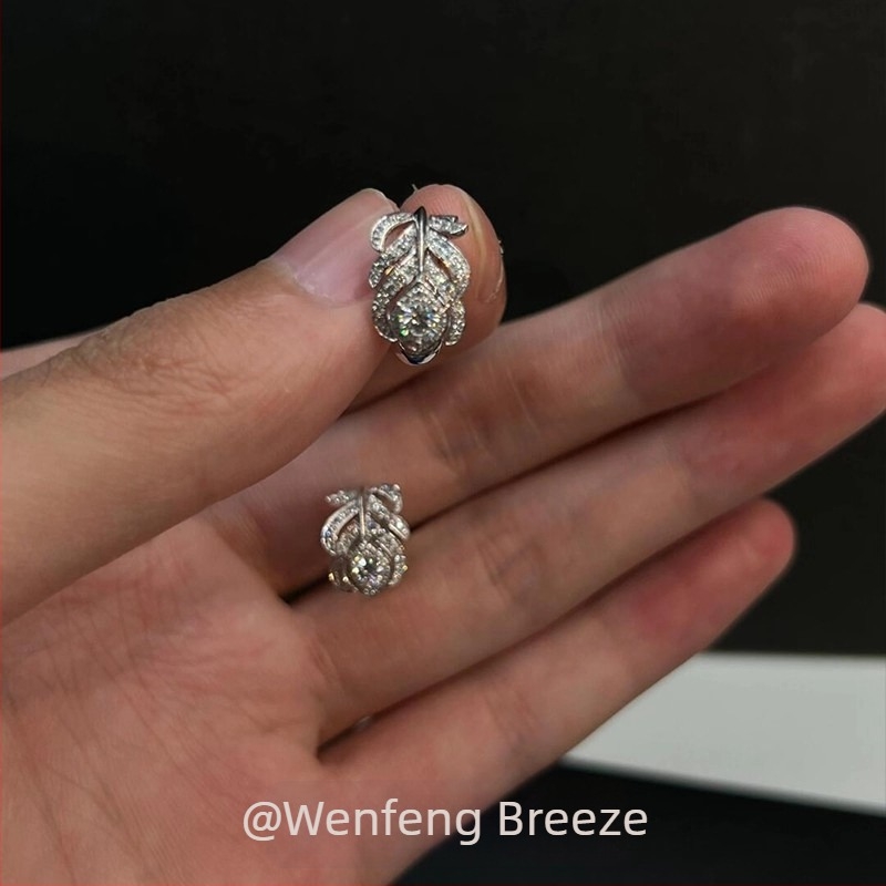 Cercei cu pene argintii, cu diamante, placare cu cupru prin electroliză, eleganți pentru femei