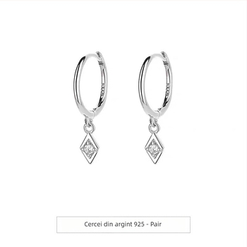 Cercei din argint S925, formă romb geometric, Unisex, Stil unic, Placare cu aur alb