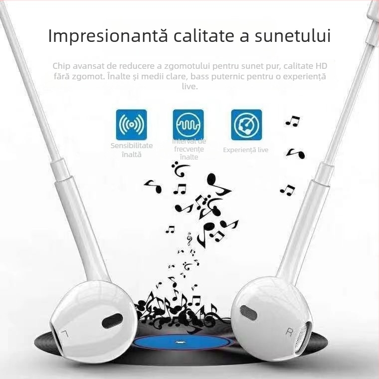 Căști cu fir in-ear – 108 dB sensibilitate, cablu 1,2 m, bobină în mișcare, compatibile Android