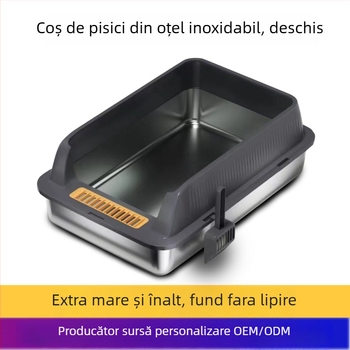 Cutie de nisip pentru pisici din metal și ABS, gard înalt, design deschis, semi-închis cu protecție împotriva nisipului