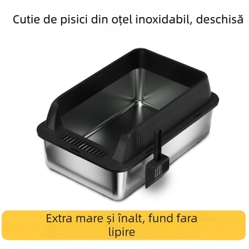 Cutie de nisip pentru pisici din metal și ABS, gard înalt, design deschis, semi-închis cu protecție împotriva nisipului