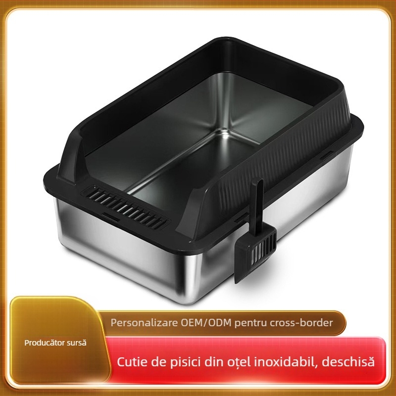 Cutie de nisip pentru pisici din metal și ABS, gard înalt, design deschis, semi-închis cu protecție împotriva nisipului