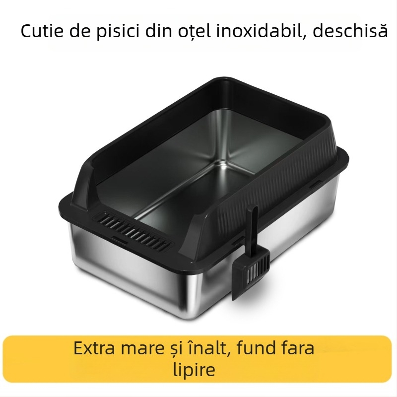 Cutie de nisip pentru pisici din metal și ABS, gard înalt, design deschis, semi-închis cu protecție împotriva nisipului